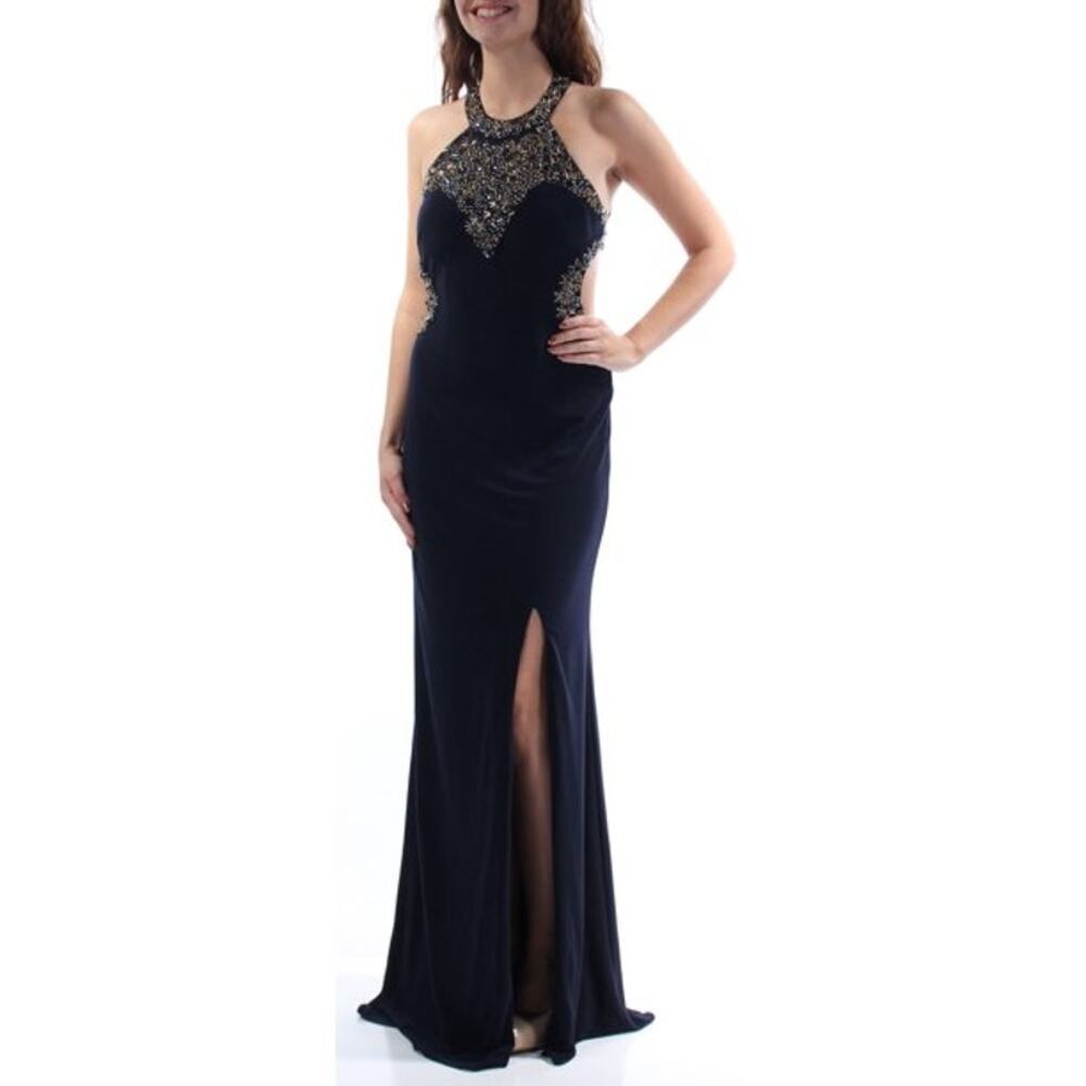 NWT Betsy & Adam Beaded Detail Long Navy Blue Dress 4